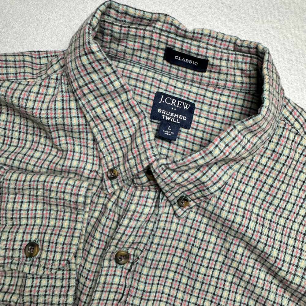 J.Crew Brushed Twill Shirt Mens Large Multicolor Plaid Classic Fit Button Down